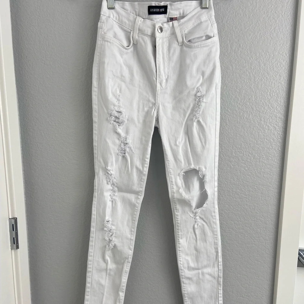 Fashion Nova White Distressed Jeans